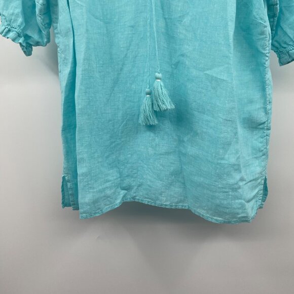 Talbots Womens Short Sleeve Pullover Top Tassels Turquoise Size XS - Picture 3 of 9